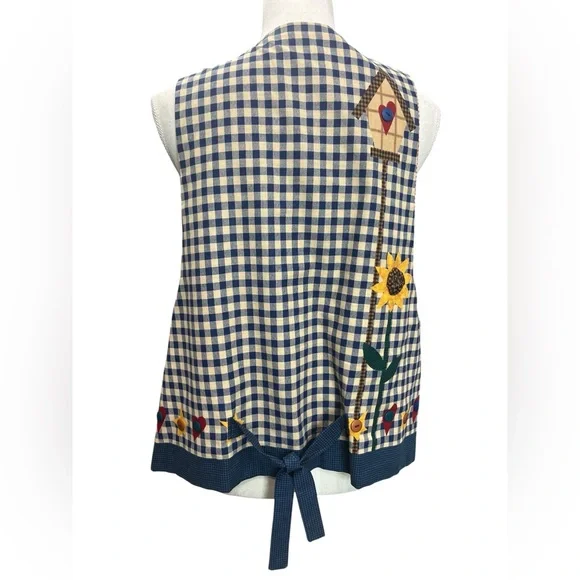 Vintage Patchwork Sunflower Gingham Vest Cottagecore Farmhouse Folk Art L - Picture 3 of 8